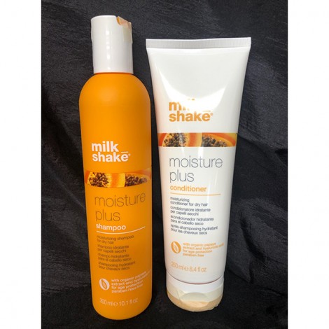 MILKSHAKE MOISTURE PLUS SHAMPOO AND CONDITIONER ХИДРАТИРАЩ ШАМПОАН + БАЛСАМ С ПАПАЯ ЗА СУХА КОСА 